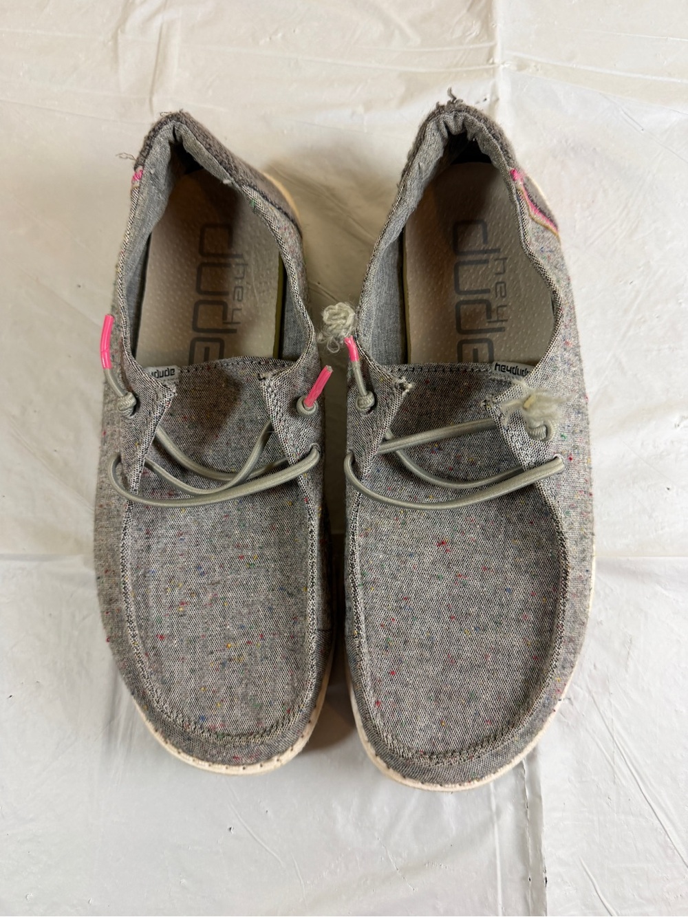 Hey Dude Gray Tweed Slip-On Flats with Pink Trim‎